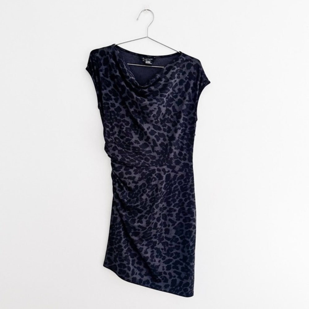 Etcetera Black Leopard Print Draped Knit Midi Dress